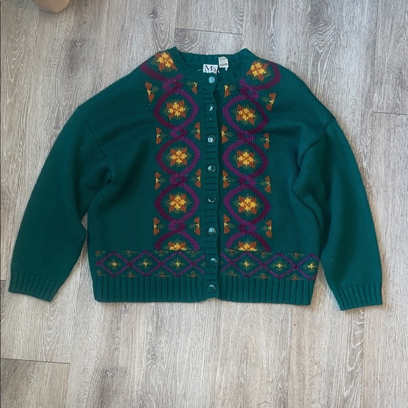 ms russ Sweaters - Vintage MS Russ Green Patterned Women's Sweater cardigan wool 3x